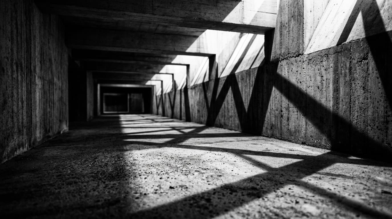 Geometric light and shadows on building concrete